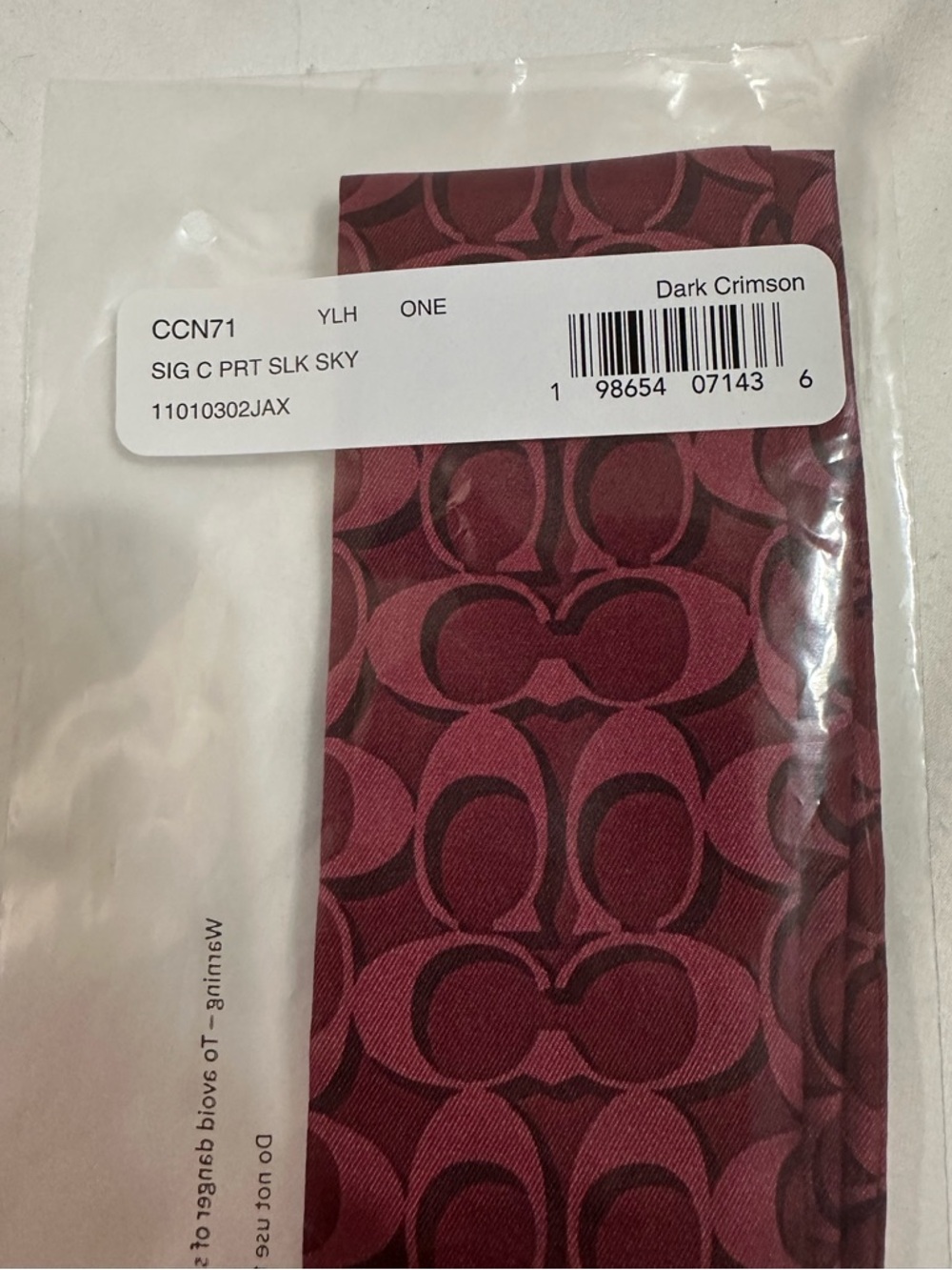 COACH DARK CRIMSON SIGNATURE C SILK SKINNY SCARF BAG TIE NWT - Picture 2 of 6